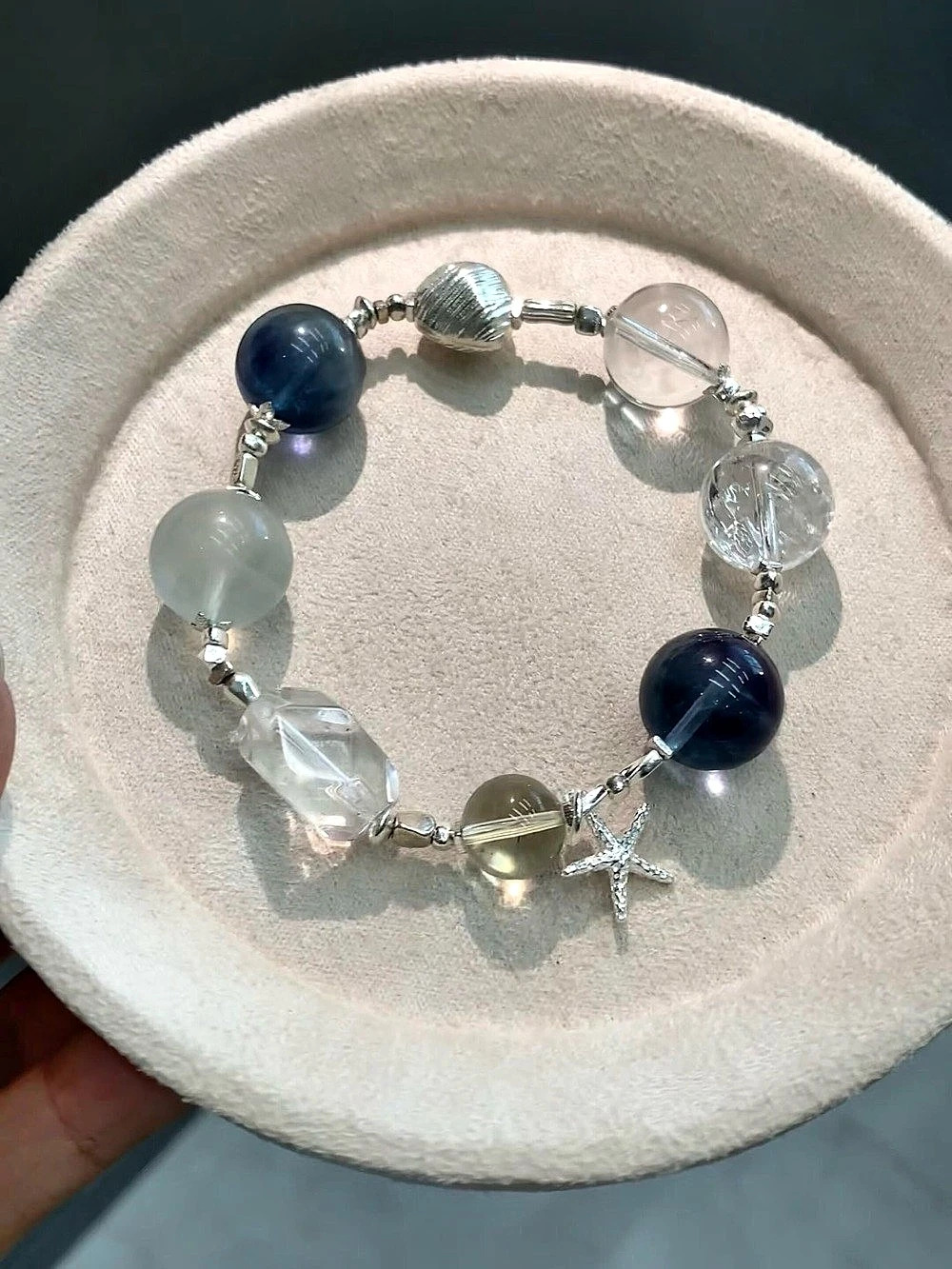 Mystic Blue Fluorite Crystal Starfish Charm Bracelet